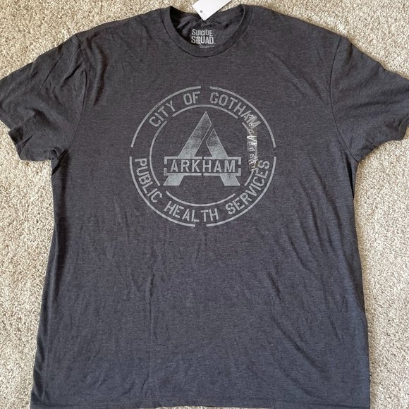 DC Comics Suicide Squad Men's New Gray Heather T-Shirt - Arkham Asylum Logo - Picture 1 of 6
